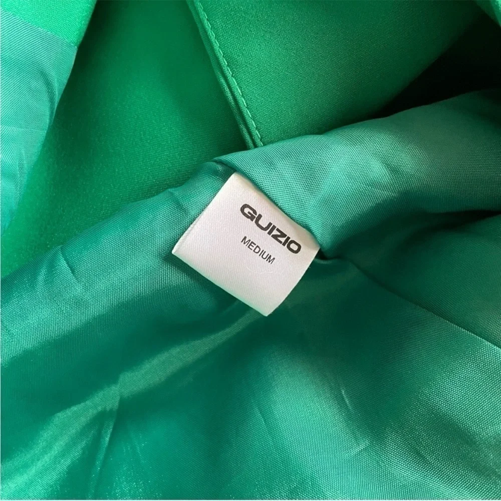 Danielle Guizio- Green Asymmetrical Blazer Dress W Ruched Sleeve Feathers Size M